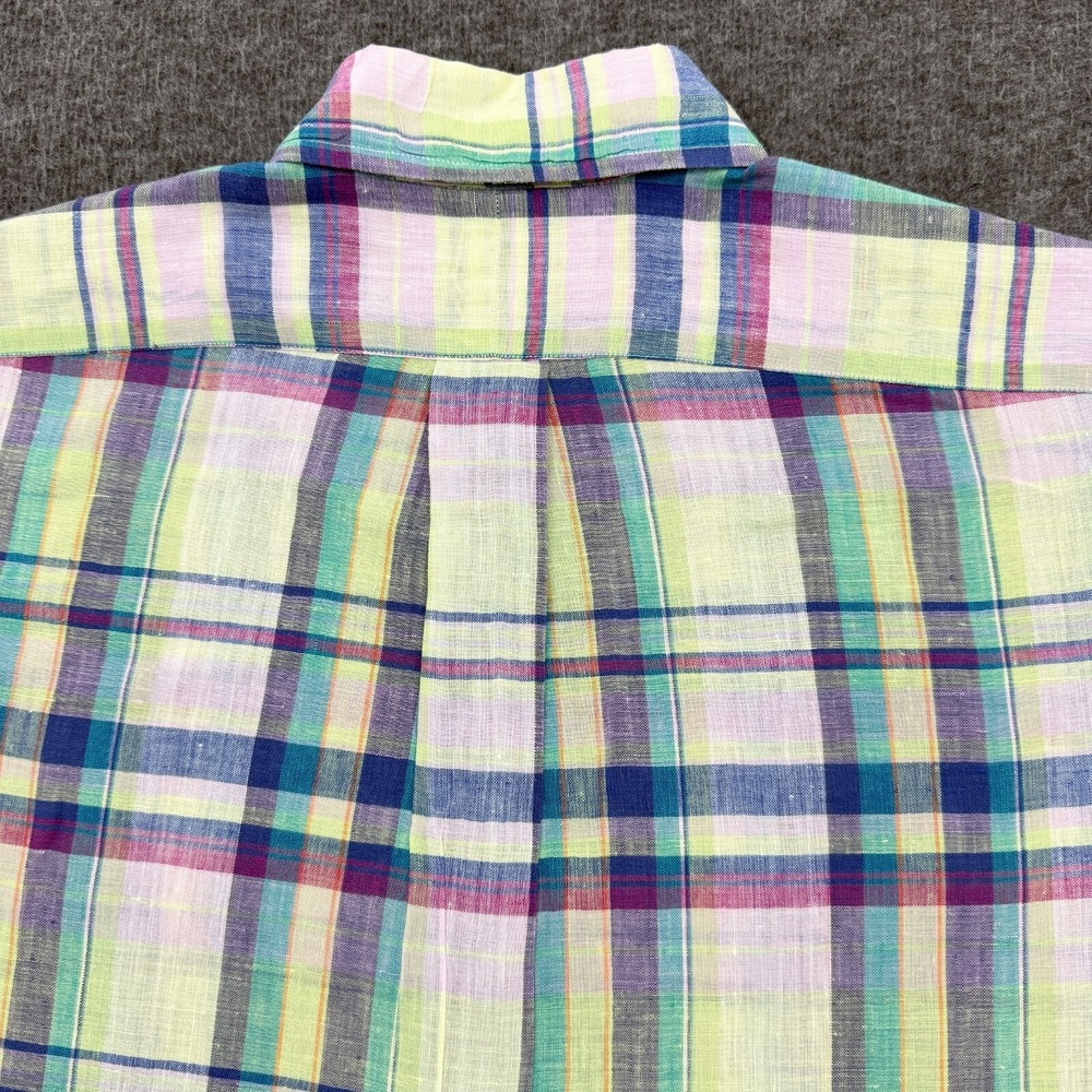 Vintage Ralph Lauren Blake Linen Shirt Mens Medium Multi Plaid Short Sleeve - Picture 6 of 10
